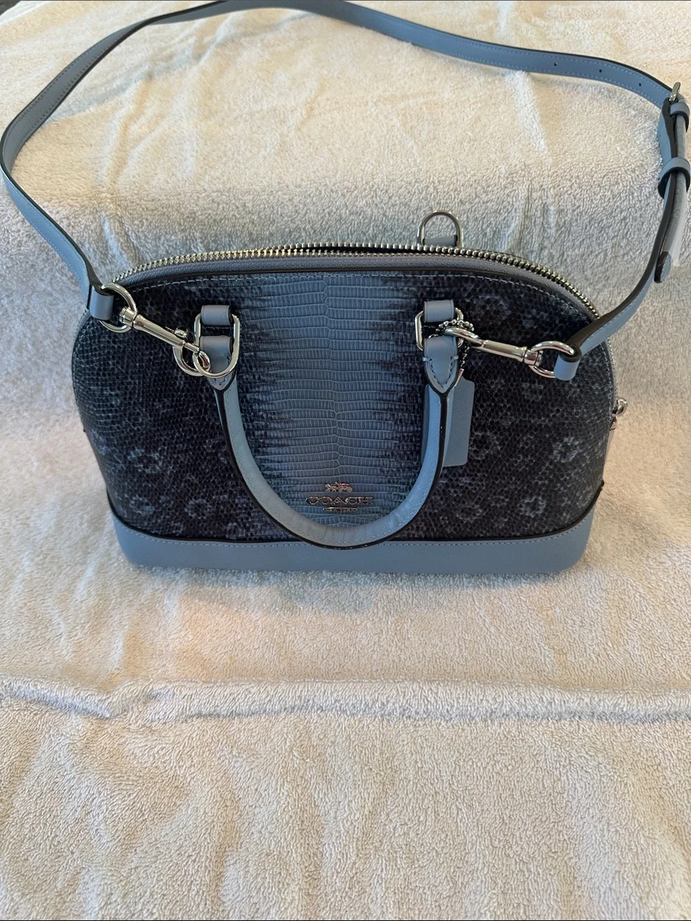 Coach Dome Satchel in Black and Light Blue